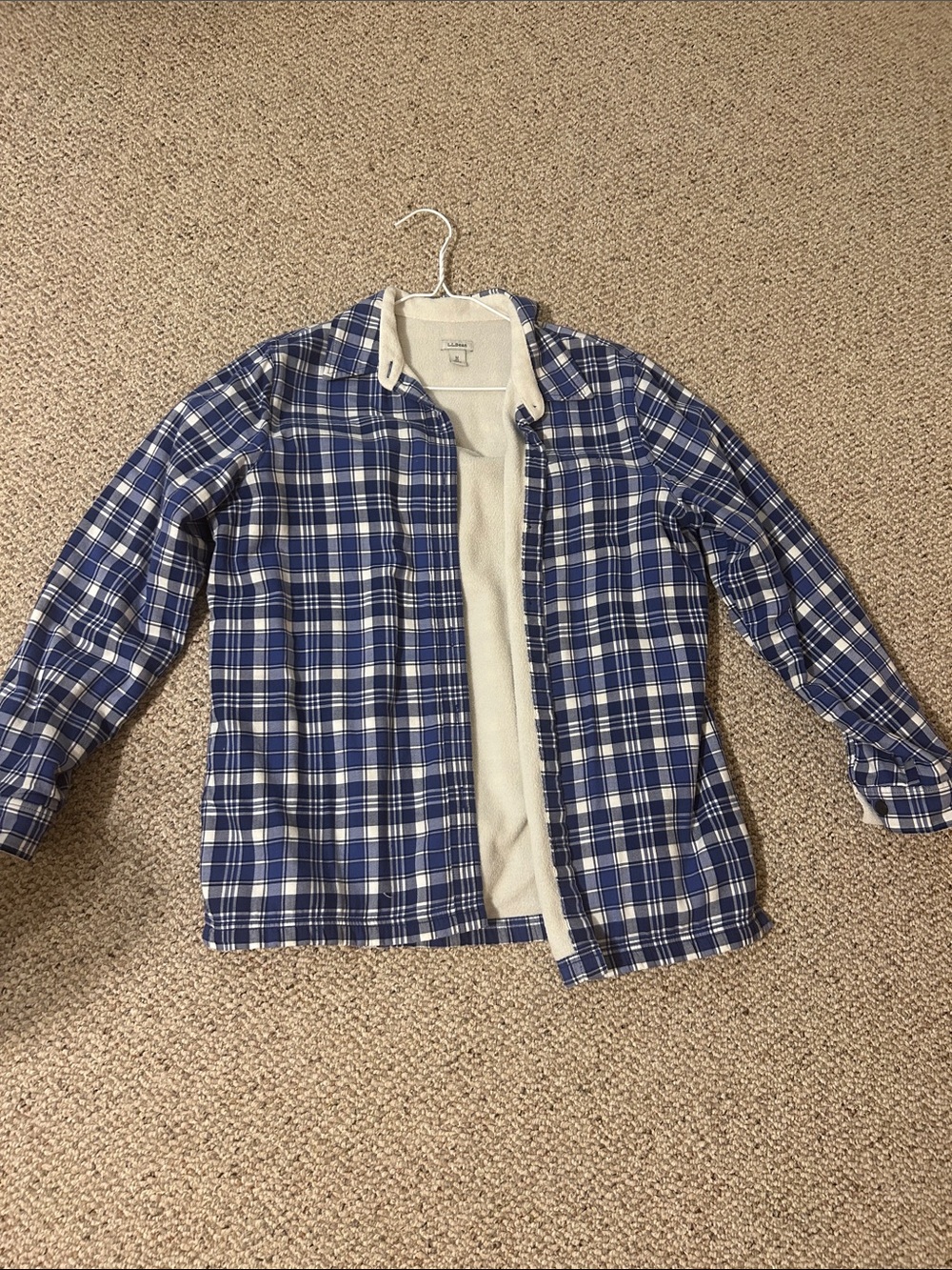 L.L. Bean Blue and White Plaid Button-Down Shirt Jacket